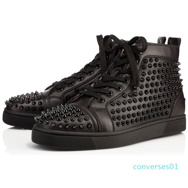 

2019 designer shoes studded spikes flats shoes red bottoms shoes mens womens party lovers genuine leather sneakers size 36-46l11 co01, Black