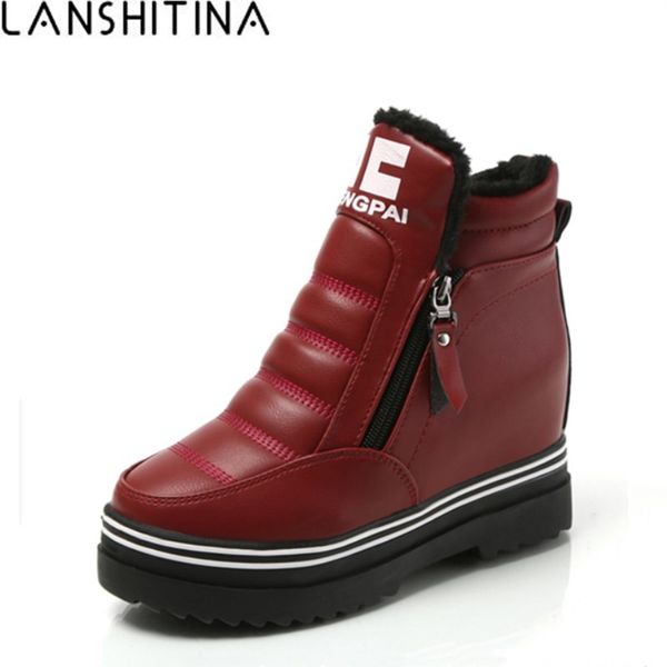 

2019 new women warm winter boots increase pu leather shoes cotton ankle platform botas waterproof snow boots woman zapatos mujer t200425, Black
