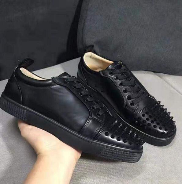 

low loafers men brand designer shoes mens red bottom sneakers luxury spikes leather casual shoes men large leisure trainer footwear, Black
