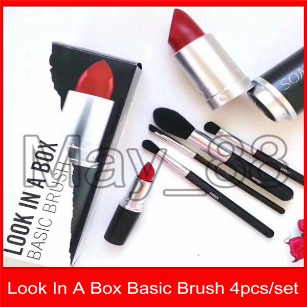 

M Makeup Brand Look In a Box Basic Brush 4pcs / set Набор кистей с большим держателем формы губной помады инструменты для макияжа довольно хорошего качества