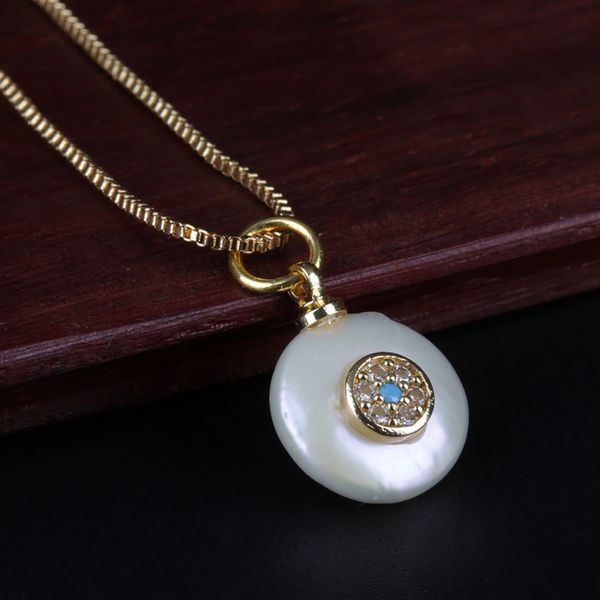 

tiny white cz round disc charm natural coin freshwater pearl bead charm delicate gold chain pendant choker necklace for women, Golden;silver