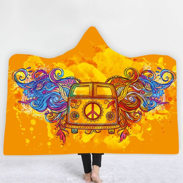 

hippie hooded blanket for home sofa sherpa fleece soft fluffy blanket microfiber wearable throw for adults childs mantle