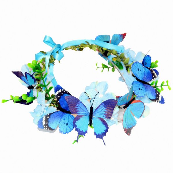 Navy Bule Butterflies And Blue Flowers Crown Wedding Hair