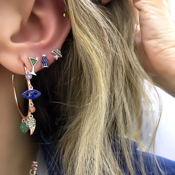 

colorful cz paved lucky charms hoop earring evil eye wing hamsa hand gorgeous stunning european women earrings, Golden