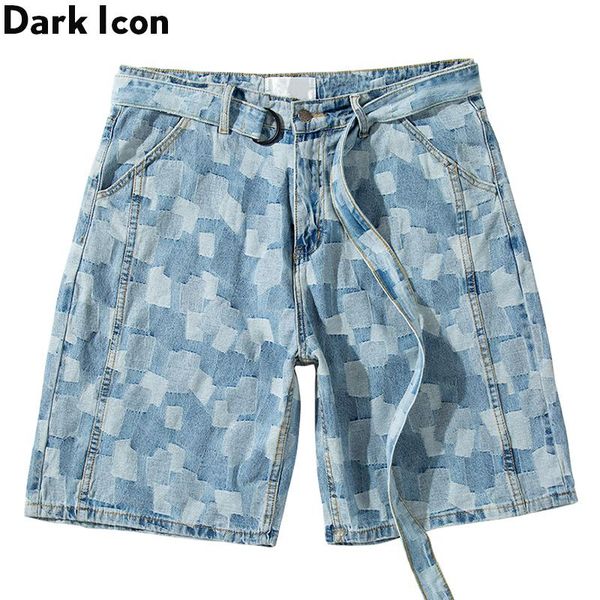 

dark icon plaid jacquard denim shorts with belt high street men's shorts 2 colors, White;black