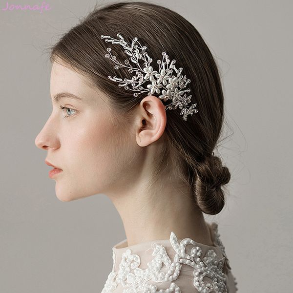 

jonnafe hand wired silver color bridal pearls hair jewelry rhinestone wedding hair comb accessories women headpiece, Golden;white