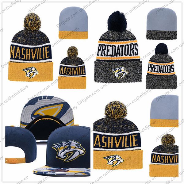 

Men's Nashville Predators Ice Hockey Knit Beanie Embroidery Adjustable Hat Embroidered Snapback Caps Yellow White Navy Stitched Knit Hat