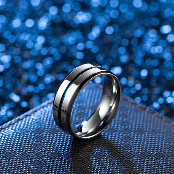 

simple couple jewelry blue groove titanium steel ring stainless steel accessories customized factory direct sales, Golden;silver