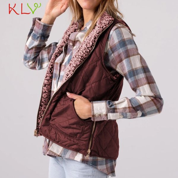 

women jacket winter warm fleece sleeveless two-side wear zipper coat office ladies chic vest jacket casual long waistcoat 19sep, Black;white