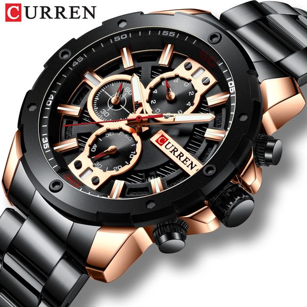 

curren sport quartz men's watch new luxury fashion stainless steel wristwatches chronograph watches for male reloj hombres 8336, Slivery;brown