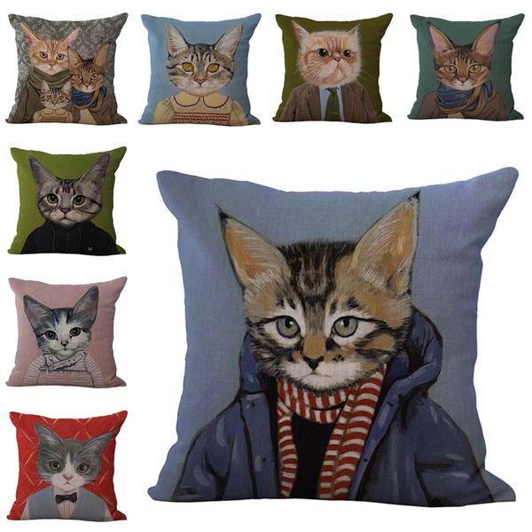 

mrs and mr gentleman cat pillow case cushion cover linen cotton throw pillowcases sofa bed car decorative pillow covers drop shipping 240464