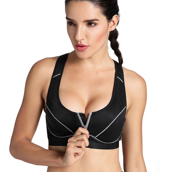 

women's high impact sports bra female front closure racer back full support underwear wireless running active sports bra 38 dd e, White;black