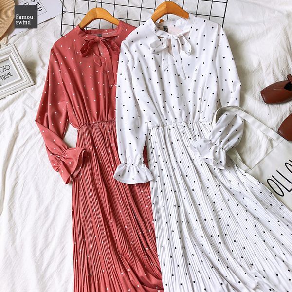 

весна длинное платье с длинными рукавами польки vintage pattern bow бальное узел воротник платье elegant дизайнер одежды плиссированные muje, Black;gray