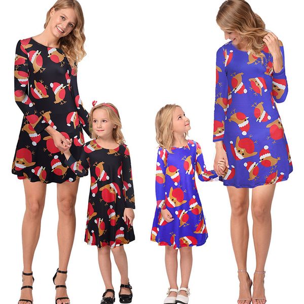 

женское дизайнерское платье юбка с принтом родитель-ребенок с длинным рукавом среднего роста рождественское платье, Black;gray