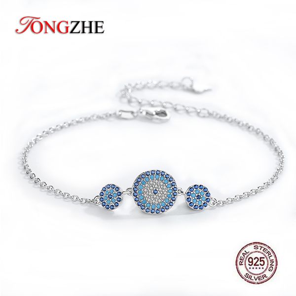 

tongzhe evil eye bracelet round blue zircon 925 sterling silver charm bracelets for women link chain jewelry 2019 shinee kpop, Black