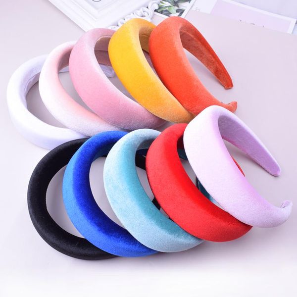 5 pçs / lote Mulheres Esponja Veludo Headband Menina Vintage Grande Headbands Lady Headwear Crown Hairbands Hairbands Acessórios de Cabelo Azul