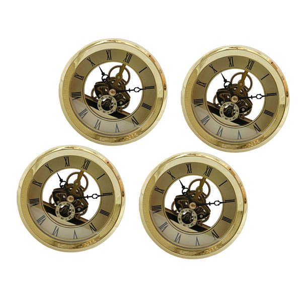 

4sets quartz clock fit-up insert with roman numeral quartz movement golden trim, Slivery;brown