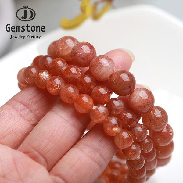 

jd 100% natural moonstone gold sunstone strong light crystal beads bracelet healing stone gift smooth round gem stone jewelry, Black