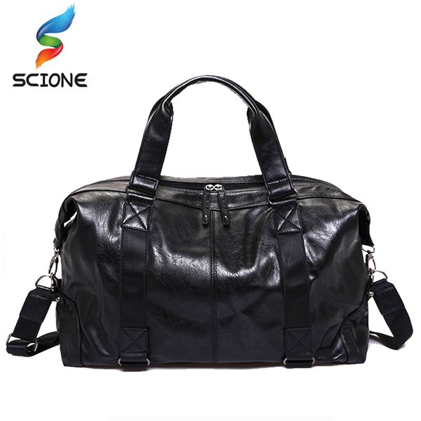 

men outdoor sports gym bags travel handbag for men solid pu leather shoulder men's luggag tote gym bags fitness handbag