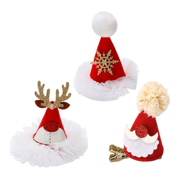 

3pcs santa hat hair clips mini christmas glitter gauze hair barrettes accessories grips with alligator clip for kids