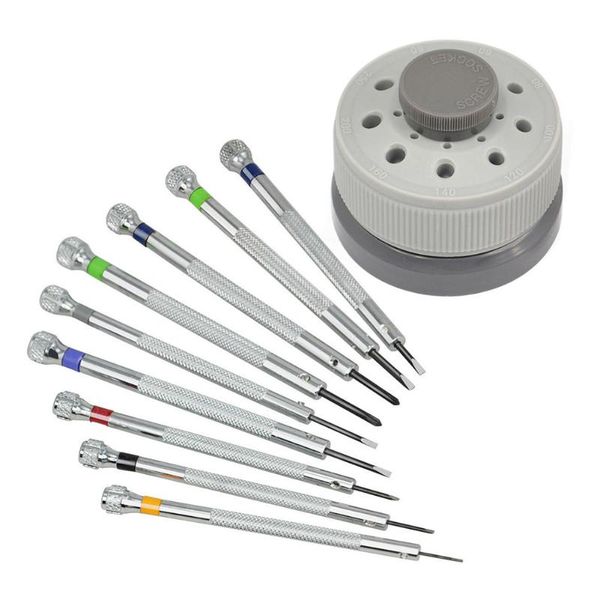 

9pcs slotted metal practical screwdriver set accuracy with stand flat blade watchmakers tool jewelry work eyeglasses durable