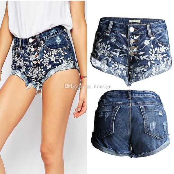 

relaxed fit denim short ladies embroidery floral casual denim shorts for girls's, White;black