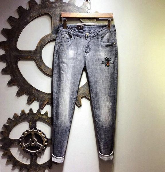 

20ss luxury designer mens jeans denim fashion bee embroidery brand pants mens jean motorcycle bike jeans high street trend designer pant, Blue