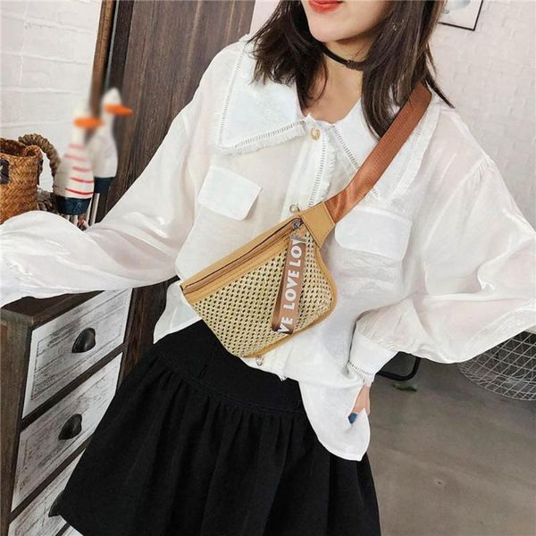 

fashion hollow out patchwork lady crossbody pack classic woven casual wild waist shoulder bag small messenger bag chest pack /e