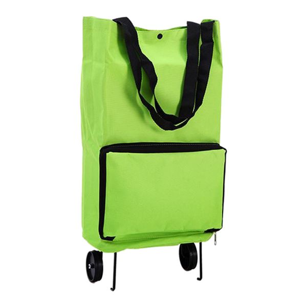 

portable shopping trolley bag with wheels foldable cart rolling grocery green