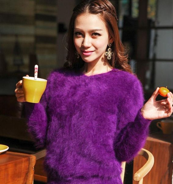 

2020 new women female small v-neck 100% mink cashmere sweater pullover for warmth fluffy jns005, White;black