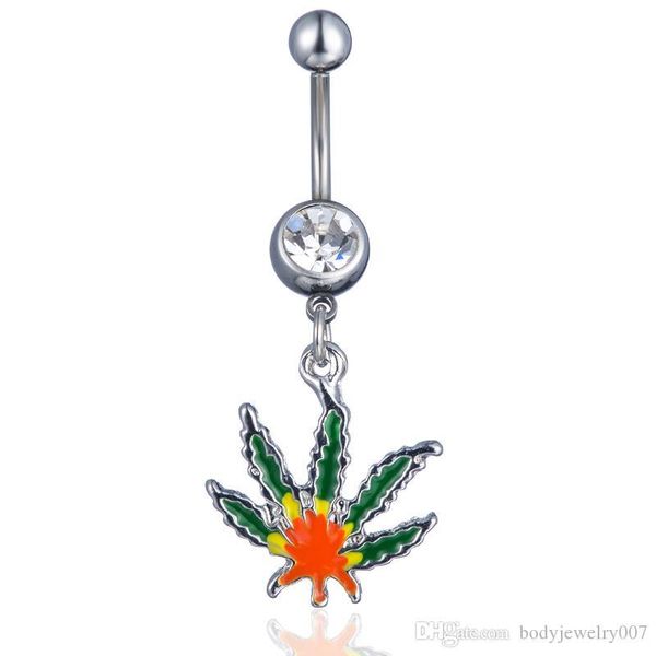 

d0710 ( 1 color ) clear color nice belly ring nice leaf style belly ring with piercing body jewlery navel belly ring body jewelry, Silver