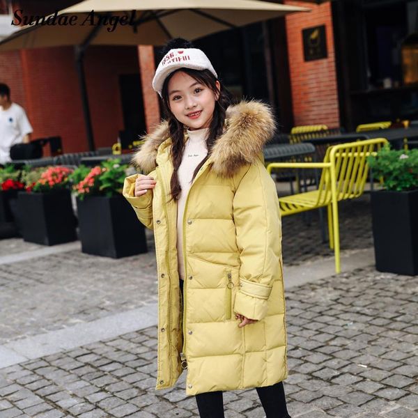 

30 degree winter coat for girls down jackets 10 really fur collar solid thicken warm white duck down coat for big girl parkas, Blue;gray