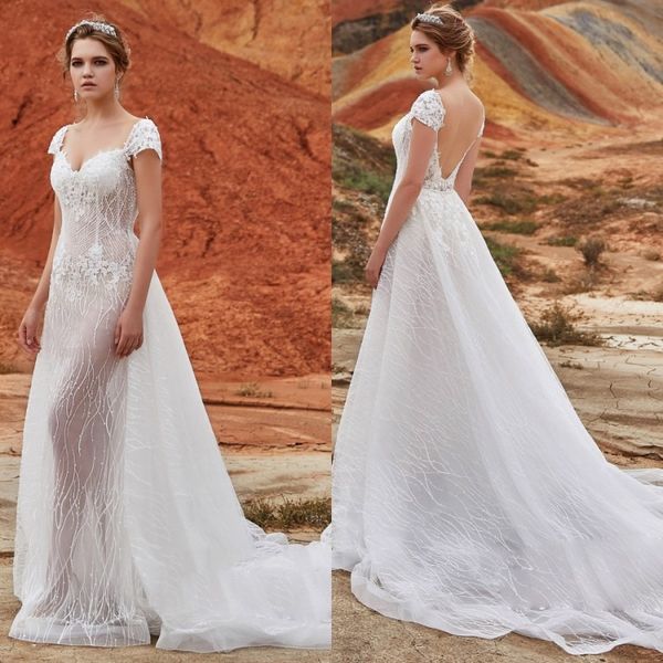

cocomelody 2019 wedding dresses v neck backless lace appliques bridal gowns sweep train a-line wedding dress plus size robe de mariÃ©e, White