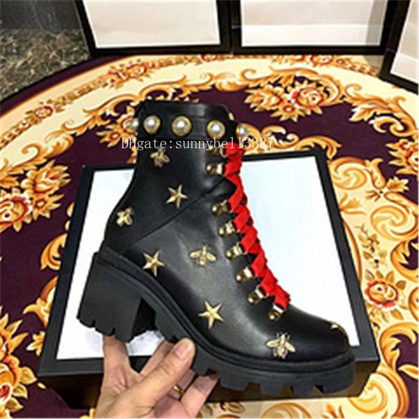 

2019 black martin boots with box women's trip embroidered leather ankle boot with sylvie web booties for women shoes 2gg3s1