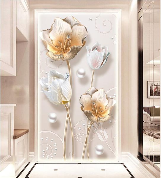 

wdbh 3d wallpaper custom p tulip relief jewelry flower background porch home decor living room 3d wall muals wall paper for walls 3 d