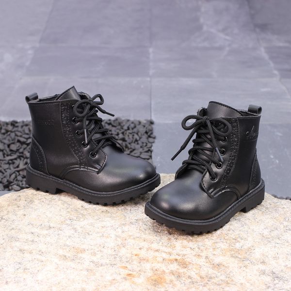 

plus size eur21-37 2019 autumn winter boys and girls boots baby single leather children' martin boots short snow boots, Black;grey