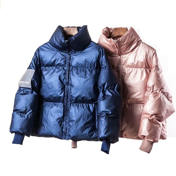 

2019 winter glossy down parka women's jackets large sizes winter warm blue thick parka loose coat women jacket outerwear, Black