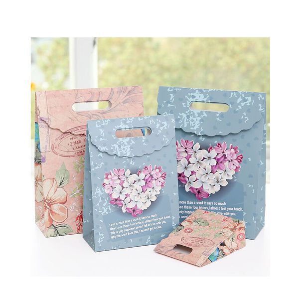 

10pcs kraf paper bag with ribbon and thank you gift tag gift box packaging wrapping wedding party favor party supplies