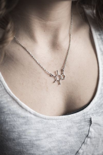 

10 coffee molecule chemical physics bio pendant necklace structure care geometry polygon science gene lucky woman mother men's family g, Silver
