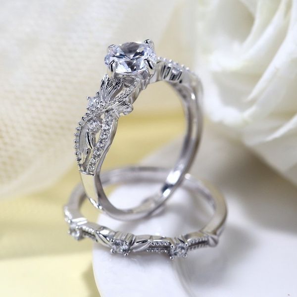 

princess ring set ring leaf you engagement ring woman ornaments, Silver