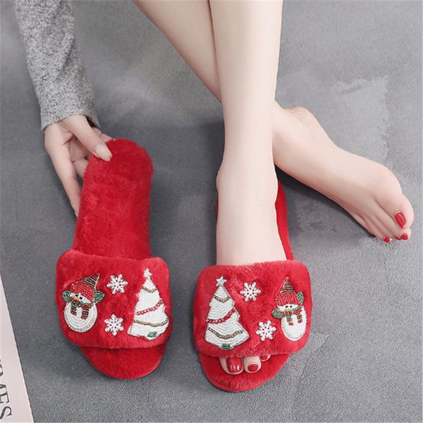 

cute woman winter indoor slippers christmas decoration sandals room flip-flops plush sandals home shoes comfortable slippers, Black