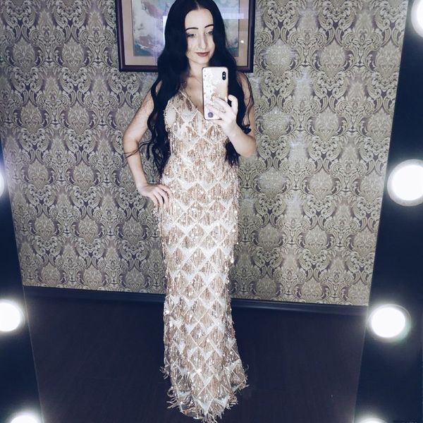

2019 Sparkly Long Champagne Evening Dresses Mermaid Spaghetti Sequined Party Gowns Formal Abendkleider robes de soirée abiti da ballo A12