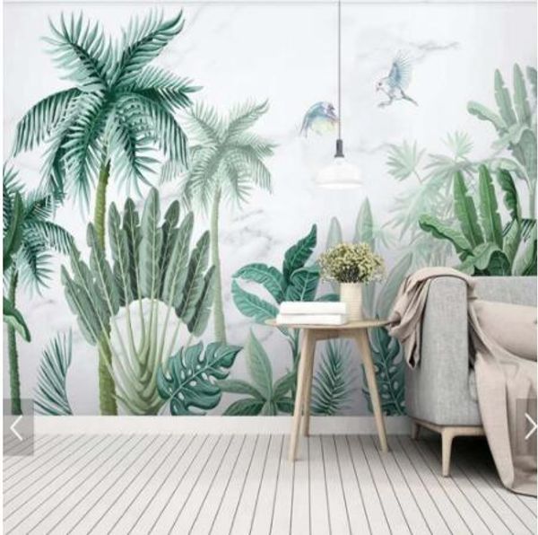 

tropical palm leaves wallpaper mural wall decorative wall papers home improvement rain forest green plant leaf murals