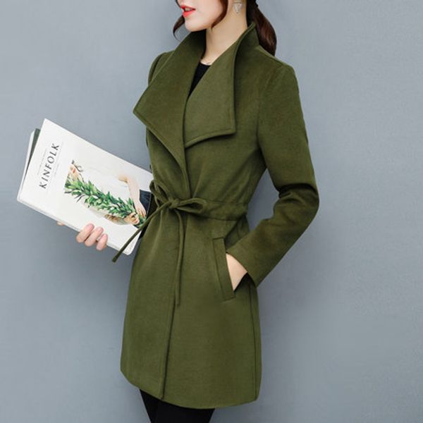 

2019 autumn and winter new fashion in the long paragraph fashion temperament slim thin woolen coat women's woolen coat tb180726, Black
