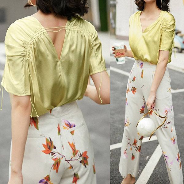 

celmia 2020 женская мода лето твердая кулиской блузы sexy v-образным вырезом с коротким рукавом дамы backless рубашки повседневный blusas 5x, White