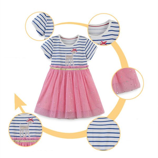 

girls princess party dress kids children cartoon striped short sleeved dots diamond shiny gauze tutu skirt t skirt one-piece dresses cz229, Red;yellow