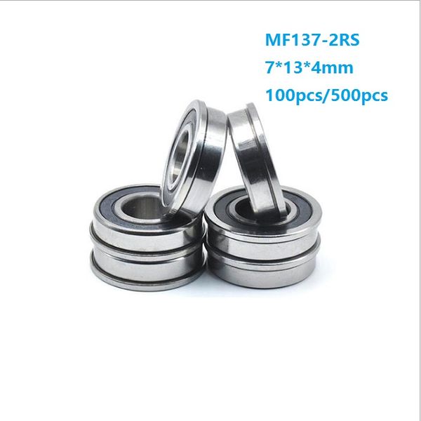 100 adet flanş rulman MF137-2RS MF137RS MF137 7x13x4mm kauçuk mühürlü flanşlı bilyalı rulmanlar Minyatür 7 * 13 * 4mm