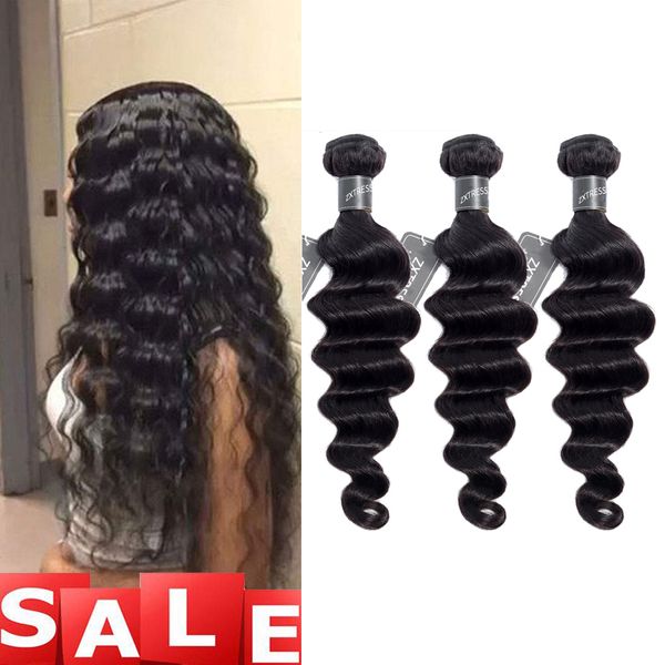 

unprocessed human hair weave brazilian loose deep wave double weft remy hair extensions 3 bundles natural color wholesale 8"-30, Black