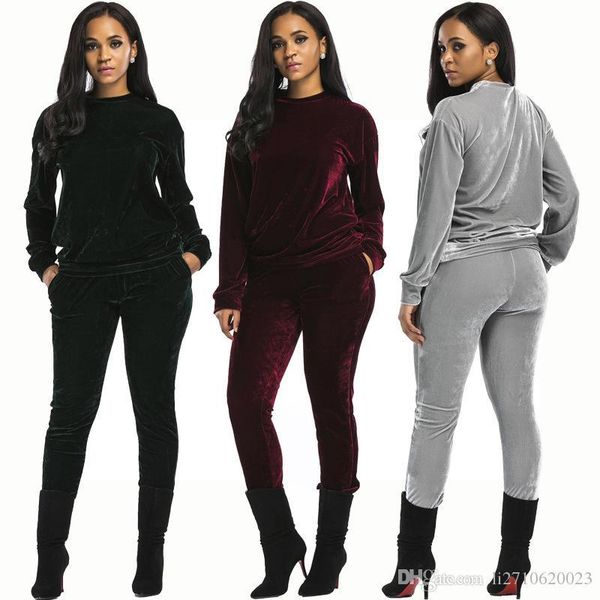 

new arrival 2018 velour tracksuit women two piece set and pants velvet tracksuits sweatsuit sweatshirts hoodies, Gray