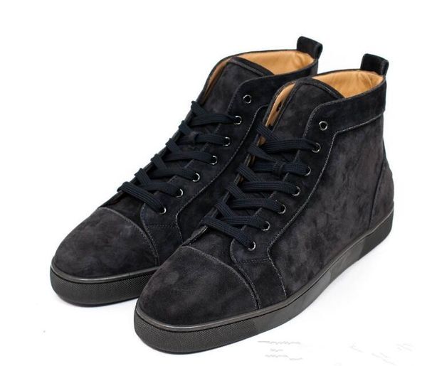

mens womens high blue suede red bottom casual shoes,fashion gentleman designer spikes lace-up sneakers size 36-46, Black